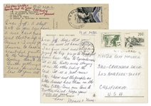 Moe Howard Autograph Postcards Signed Momee to His Grandson -- Both From Europe in 1966 and 1968 -- Very Good Condition